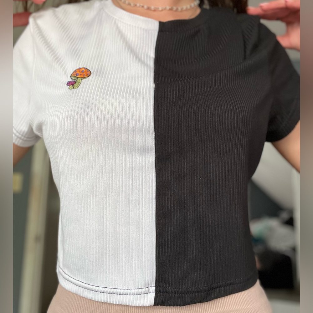 cropped half white half black T